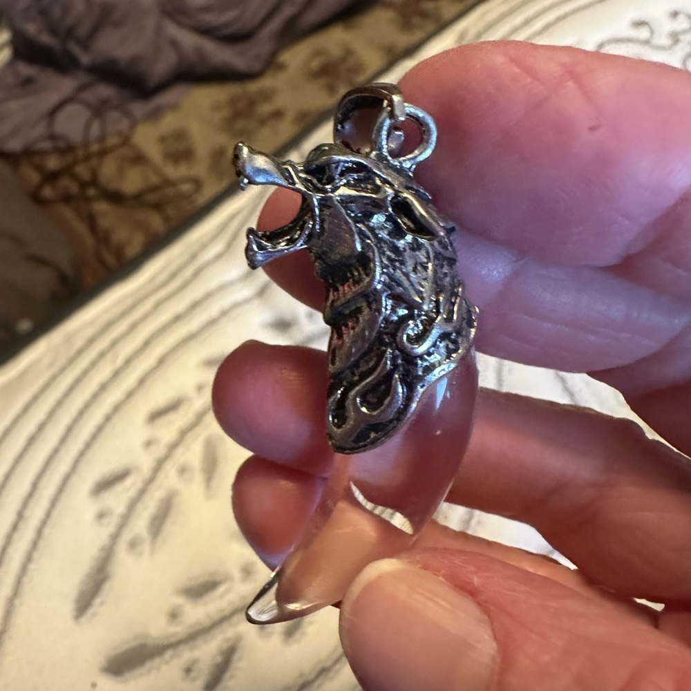 Clear Crystal Wolf Head Pendant
